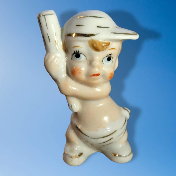 Vtg Japan, Possibly MORIYAMA MORI-MACHI, Baby Baseball Nippon porcelain figurine - Picture 1 of 8